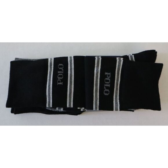 Polo Ralph Lauren Men's Sz 10-13 Black/Gray/Striped 3-Pair Casual/Dress Socks - Picture 5 of 8